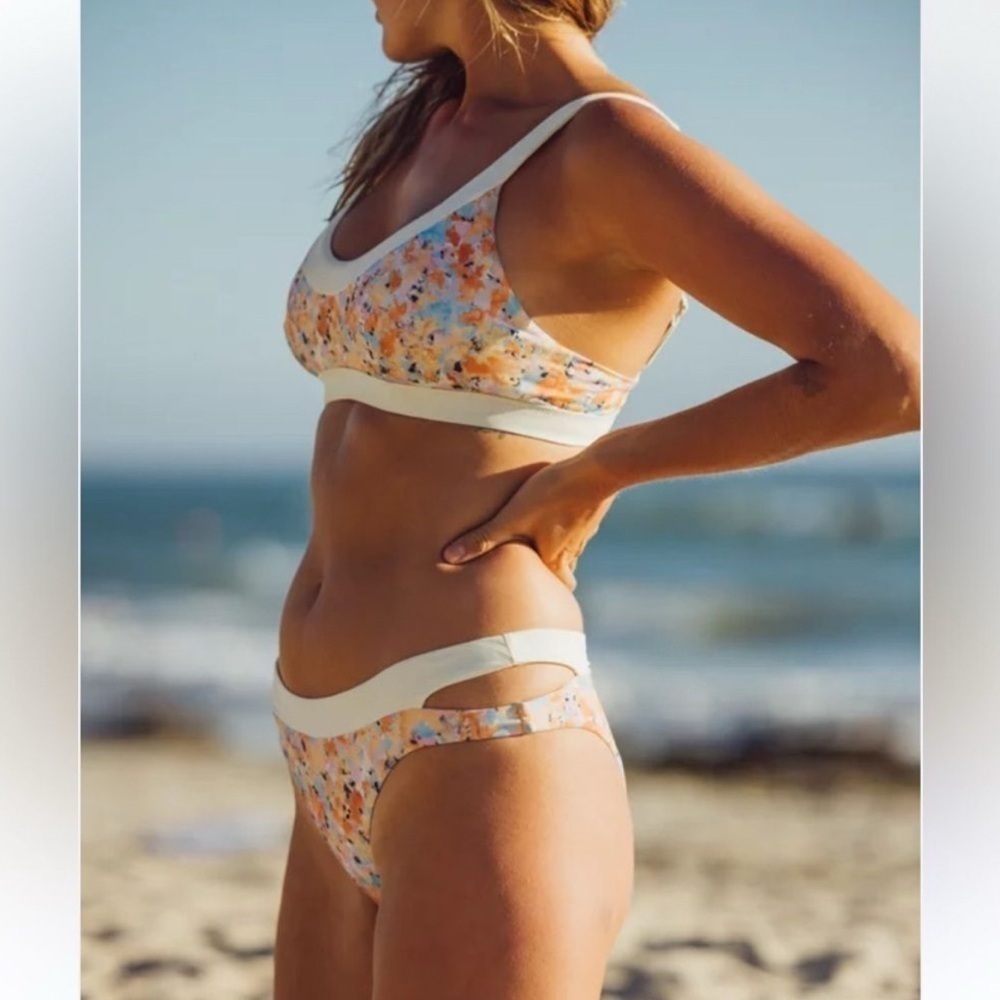 prAna Womens Sugar Shore Impression Orange Blue Bikini Bottom Size M Beach NWT